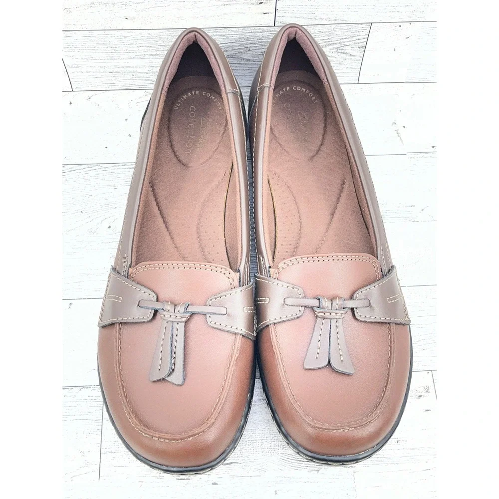 Clarks‎ Collection Brown Leather Tassel Bow Loafers Shoes Women Size 8.5 M